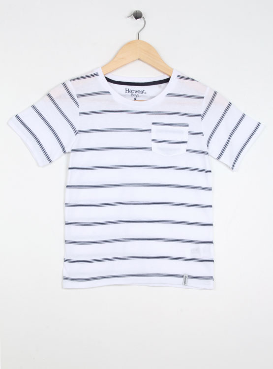 POLERA HARVEST MANGA CORTA BLANCA Y NARANJO TALLA 10