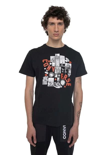POLERA CONVERSE VINTAGE COLLAGE TEE NEGRO