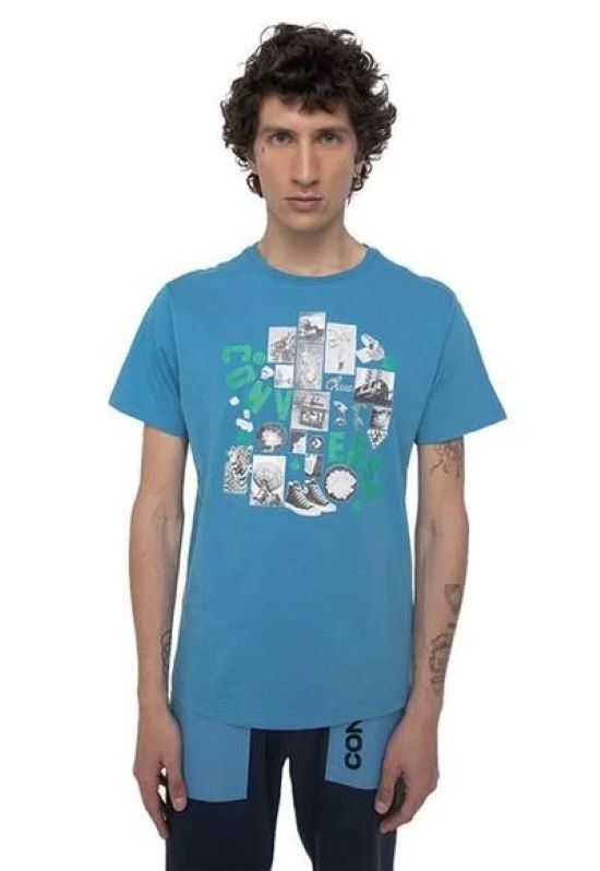 Polera Manga Corta Vintage Collage Azul Converse