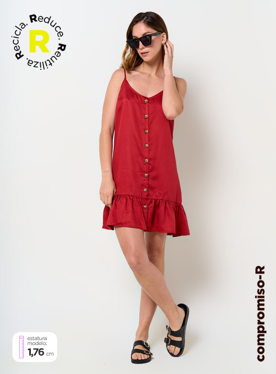 VESTIDO BARBADOS CORTO BOTONES ROJO TALLA S
