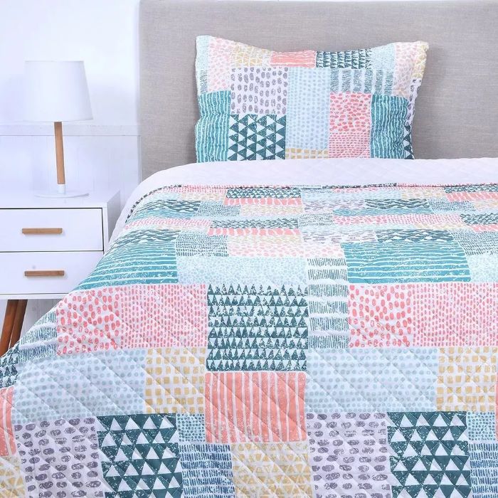QUILT 1,5 PLAZAS PATCHWORK COSIDO MASHINI ARIES