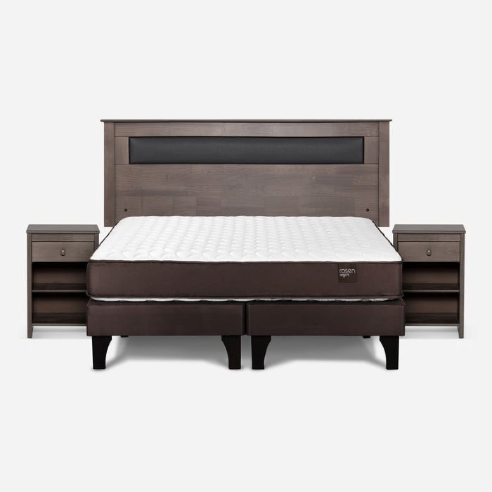 Cama Europea 2 Plazas Ergo T Rosen + Conjunto Ferrara Gris