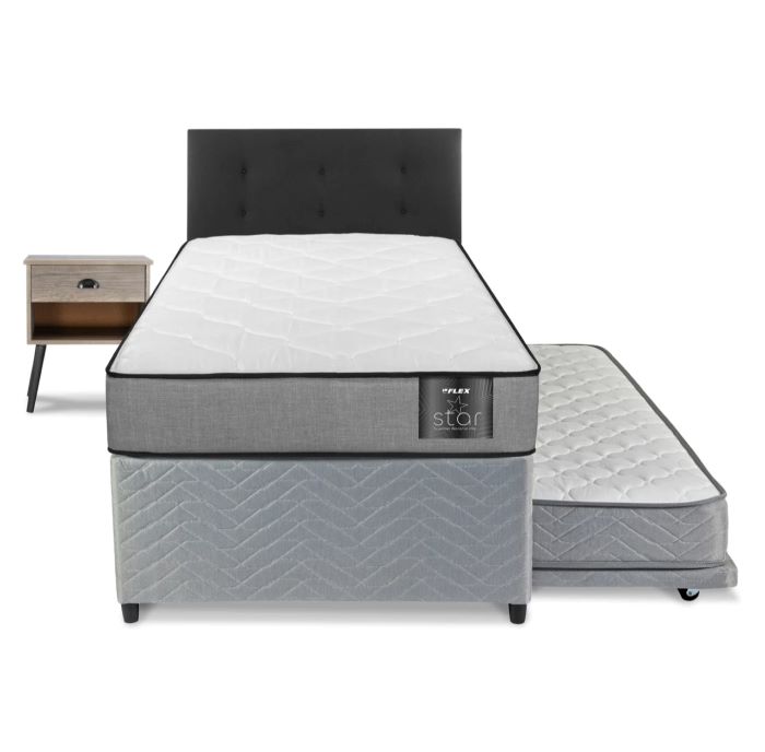 Cama Nido Divan 1,5 Plaza Star Flex 105x200 cm+Respaldo Royal+Velador Rock
