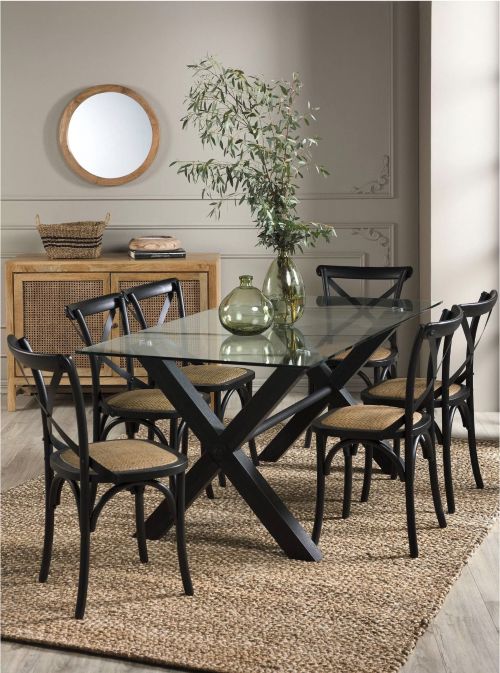 Juego Comedor Pamela 6 Sillas Vidrio Negro Sarah Miller