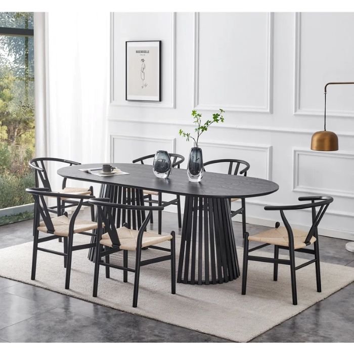 JUEGO DE COMEDOR RIPLEY HOME RANURADO 6S NEGRO Maison Linett